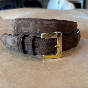 Brooks Brothers Dark Brown Suede Belt with Gold Buckle